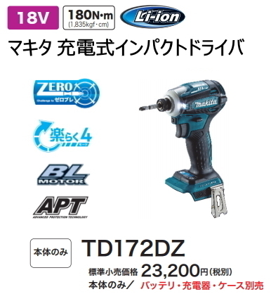 マキタ 18V 充電式 インパクトドライバ TD172DZ 青 本体のみ 新品