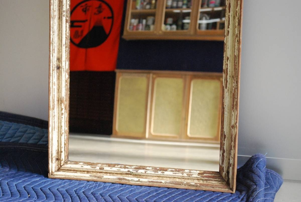 昭和レトロ ビンテージ 壁掛け鏡 ウォールミラー 木製フレーム 四角 スクエア型 【在庫処分】