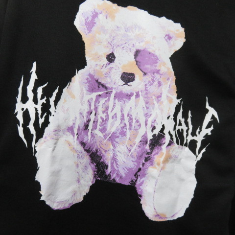 【オーバーサイズテディーベアロンTシャツ/BLK/M】熊クマ 袖ロゴ_画像3