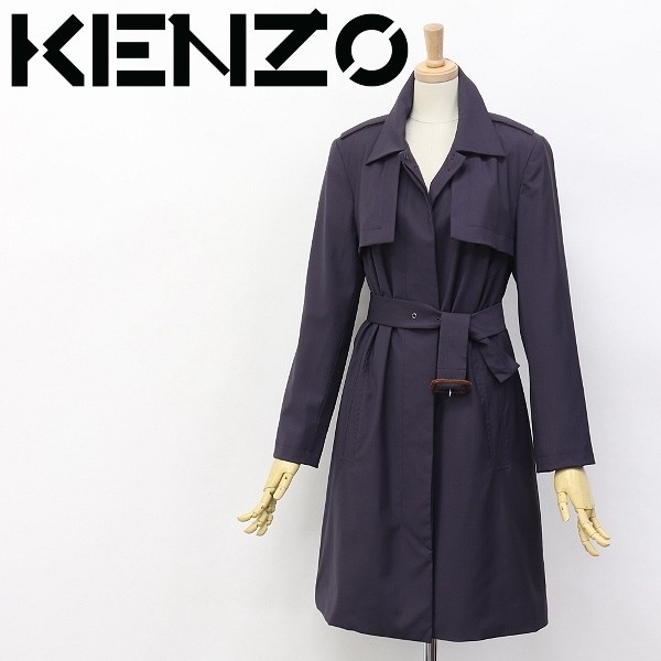 特価 ◆KENZO/ケンゾー ウエストベルト 裏地総柄 比翼仕立て トレンチ コート ネイビー 38 ケンゾー
