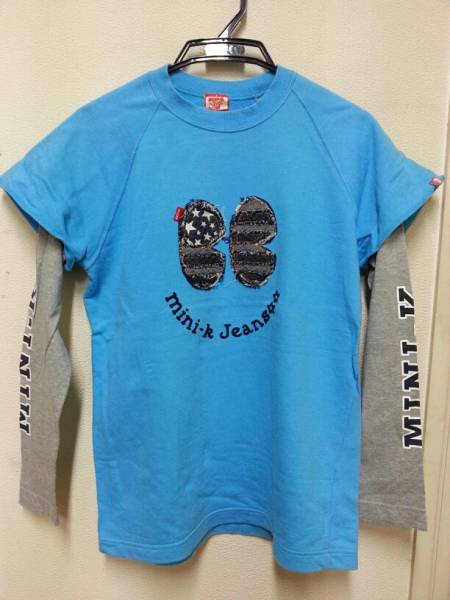 MINI-K JEANS長袖切り替えTシャツ(重ね着仕様)ブルー×グレー/素材/綿100%ジュニア160サイズ日本製、使用僅かな美品です。クリーニング済み_画像1