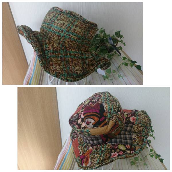 * with cotton * patchwork style * small floral print * reversible * hat * wire entering * patchwork . free . Silhouette *