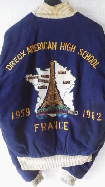 Dreux American High School スーベニアジャケット vintage souvenir jacket France エッフェル塔 La tour Eiffel Tower ツアージャケット_画像1