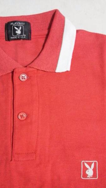 ヴィンテージ PLAYBOY プレイボーイ ポロシャツ 赤×白 made in USA アメリカ製 vintage polo shirt_画像3