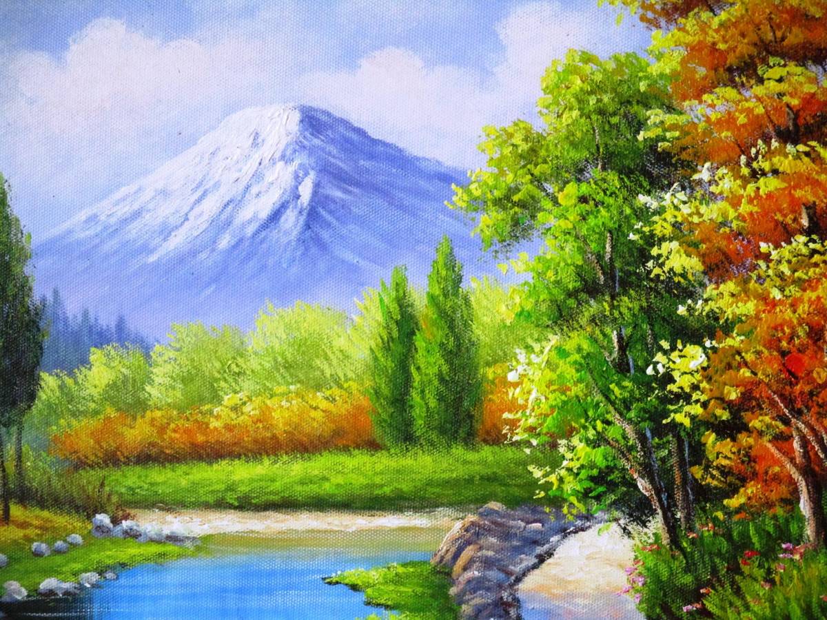 安いHOT】 ヤフオク! 富士山絵画 油絵 風景画 紅葉山中湖からの富士山...