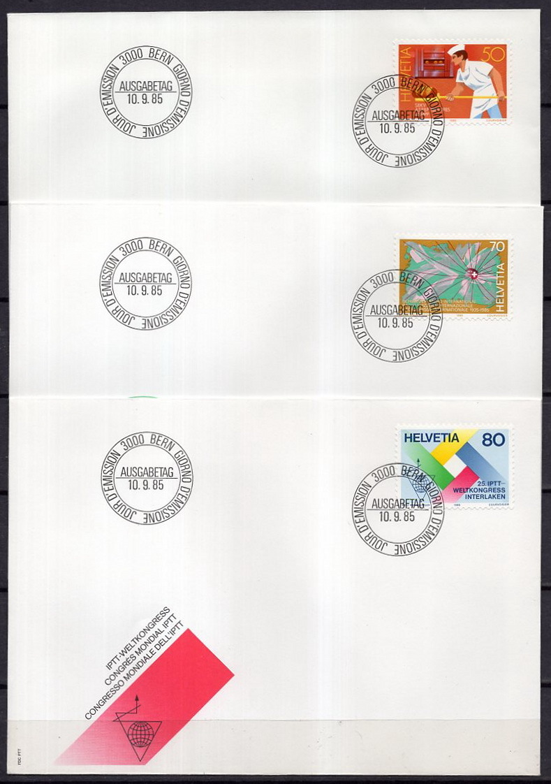 ★1985年-スイス- 「製菓連盟100年等 周年記念」3種完/FDCカバー3枚(SC#757-759)★S-846_画像1