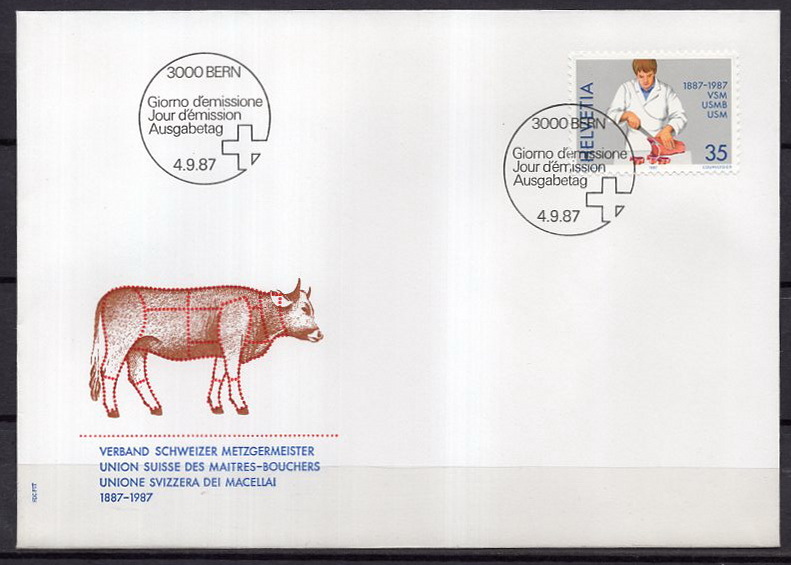 ★1987年-スイス- 「スイス肉屋連盟100年等 周年記念」3種完/FDCカバー3枚(SC#810-812)★S-850_画像3