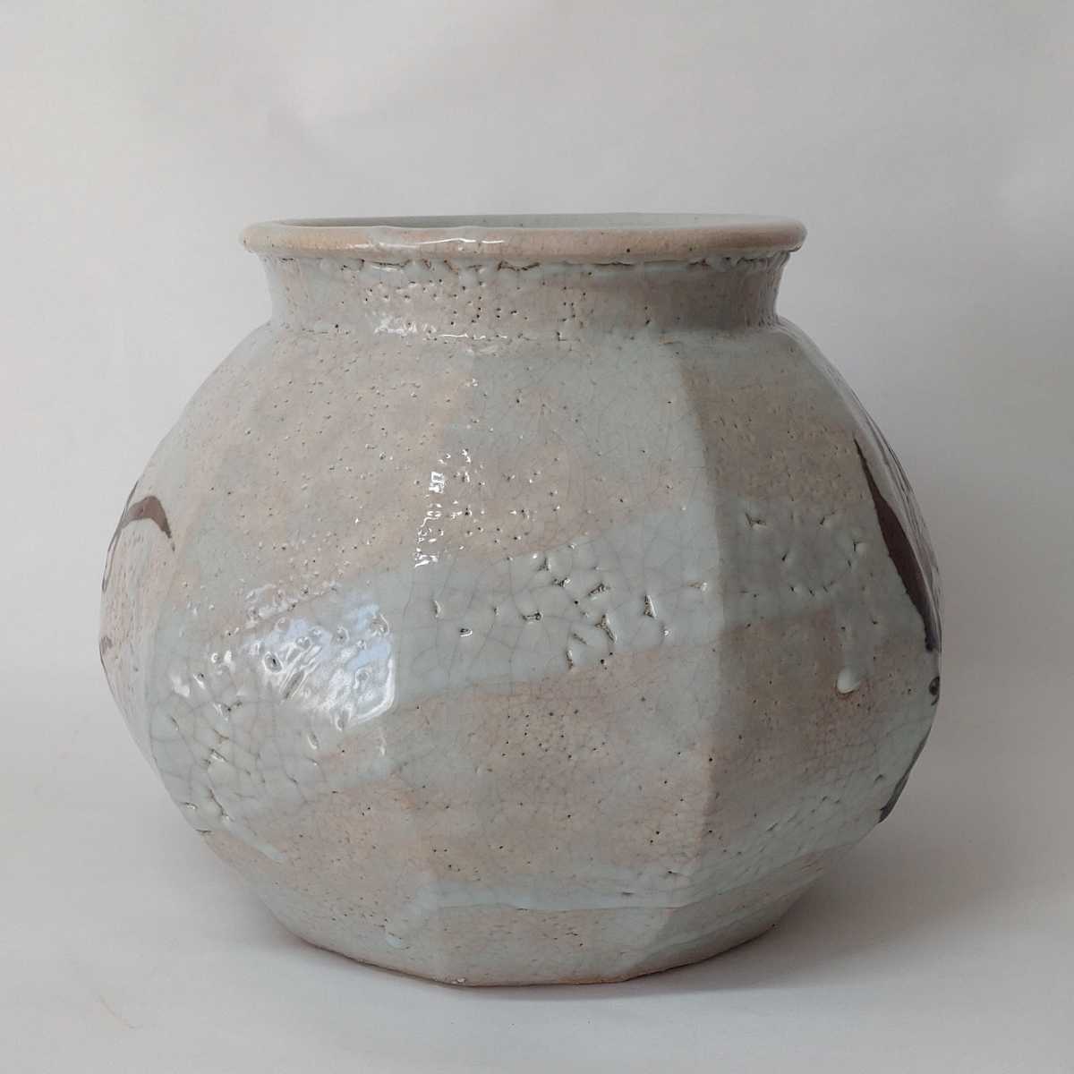 韓国人間国宝 池順鐸 李朝葡萄文花瓶 陶芸 鉄絵 花瓶 骨董 美術品