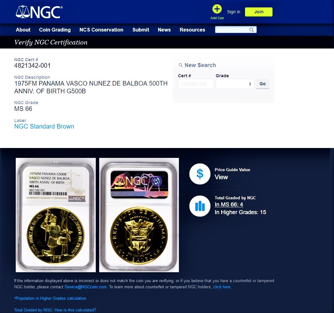 PFより希少◇発行1496枚】高鑑定 大型金貨 NGC MS66 1975年 パナマ 500