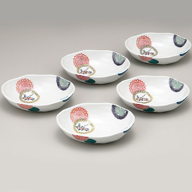 即決】送料無料！九谷焼 小鉢5個セット 色絵丸紋 陶器 和食器 鉢物