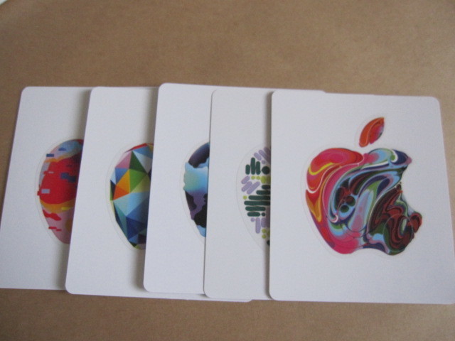 使用済み アップルギフトカード Apple 全5種類5枚 ステッカー 在庫限り 激安特価 シール