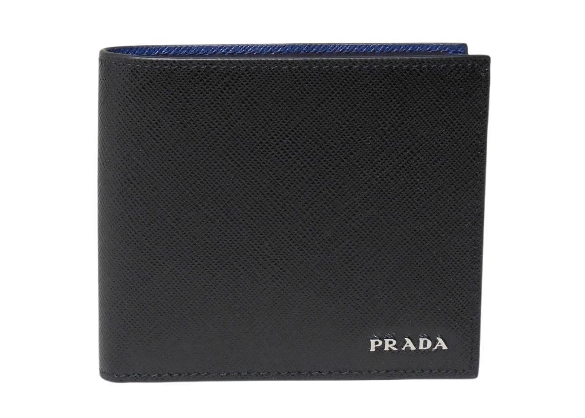 プラダ メンズ二つ折り財布 ブラック＋ブルー サフィアーノ 2MO513_C5S_F011E PRADA