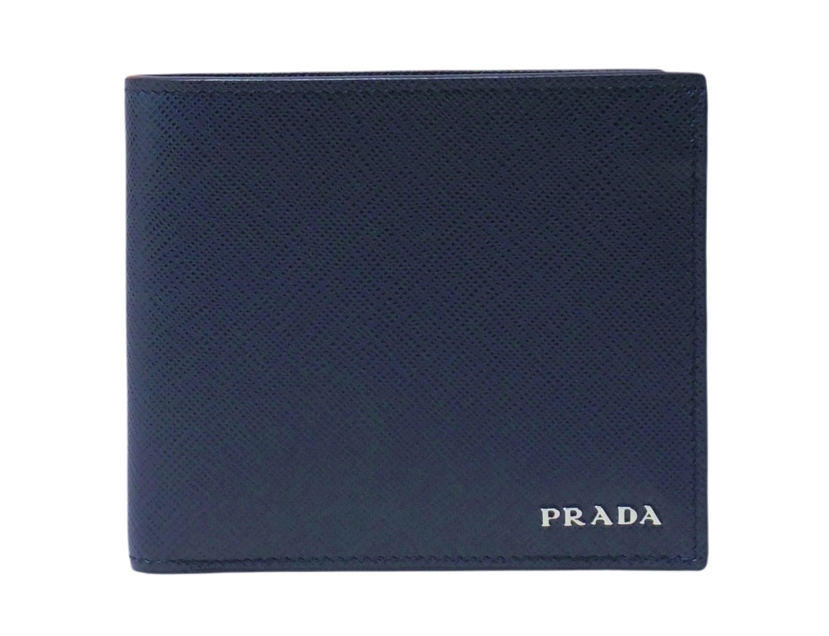 プラダ メンズ二つ折り財布 ネイビーブルー＋グレー サフィアーノ 2MO513_C5S_F0EJA PRADA