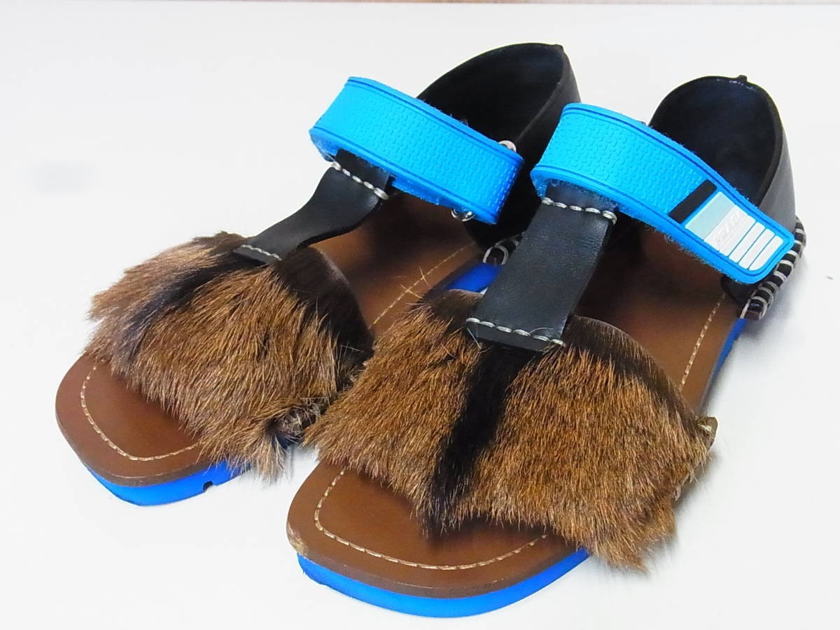 極美品 PRADA プラダ ハラコ レザーxラバー サンダル ミュール 靴