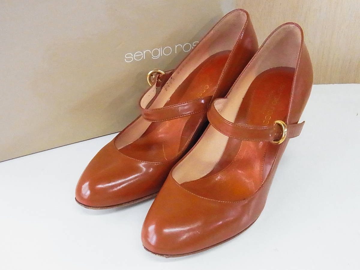 綺麗 sergio rossi セルジオロッシ ウェッジソール レザーパンプス 茶 靴 サイズ36_画像1
