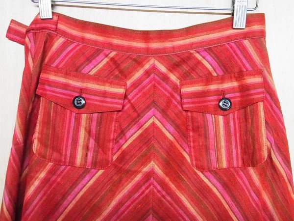 綺麗 TRUSSARDI トラサルディ 麻混 バイヤス ウエストベルトスカート 赤 サイズ40_画像3