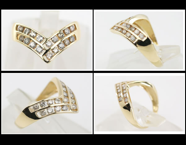 イコー質店 K18 ☆ダイヤ合計0.50ct V字デザイン ファッションリング