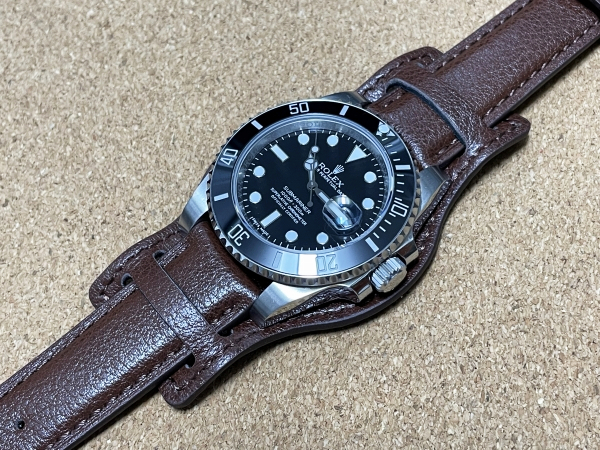 ラグ幅：20mm ブンド付き マット仕様 レザーベルト ブラウン [ロレックス ROLEX TUDOR チューダー OMEGA オメガ 対応 レザーバンド ベルト]の画像4