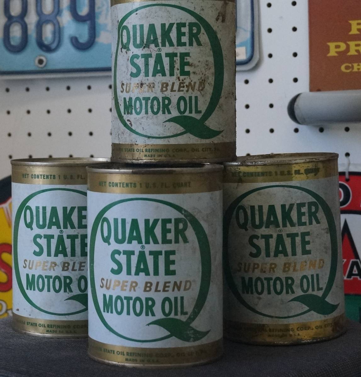 QUAKER STATE ヴィンテージオイル缶 made in USA 所ジョージ 世田谷ベース モータースポーツ ガレージ アメ車 ナスカーフォード 店舗什器