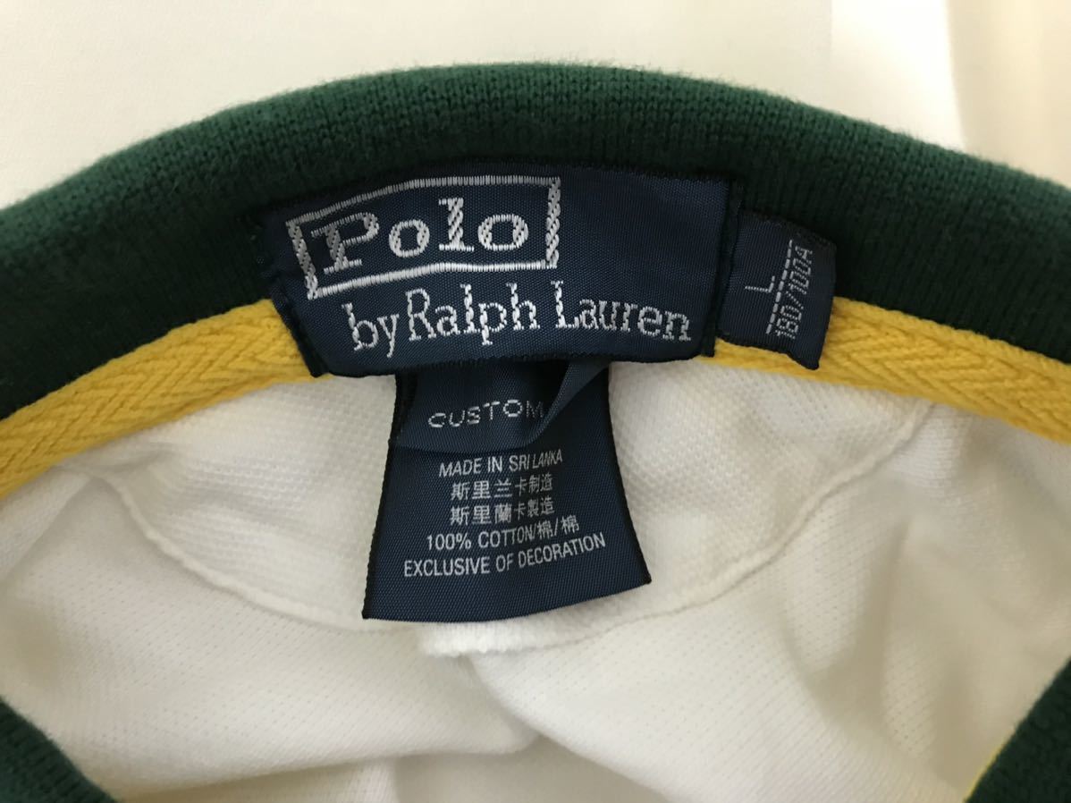 本物ポロラルフローレンPOLO RALPH LAURENビッグポニーコットン半袖ポロシャツメンズL白ホワイト柄ラガーシャツ