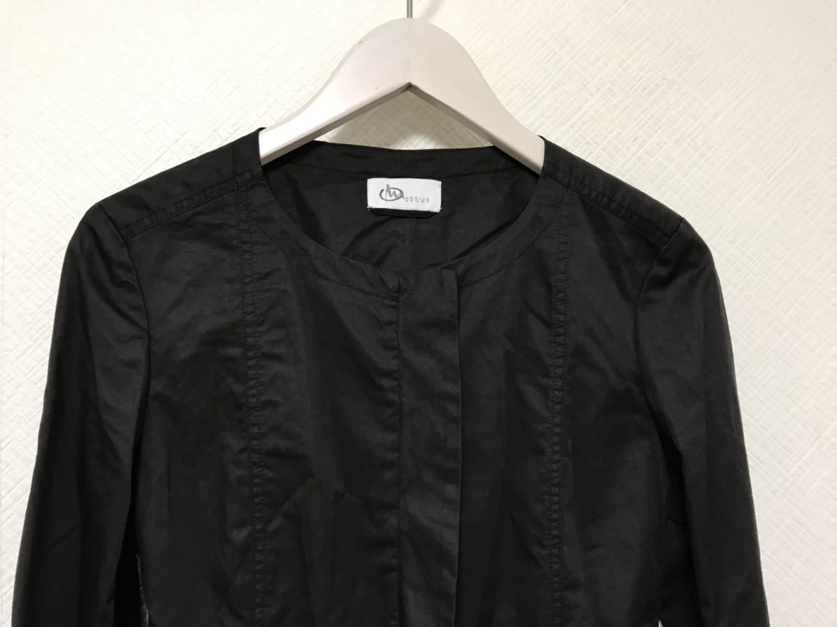 本物マレーラMARELLA薄手コットンフック金具ノーカラーシャツジャケットレディースビジネススーツ黒ブラック38M_画像2