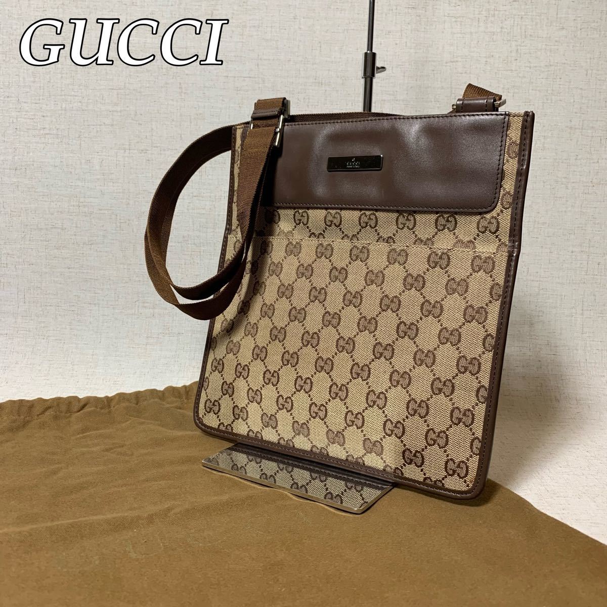 新品本物 極美品 GUCCI キャンバス レザー ブラック ショルダーバッグ