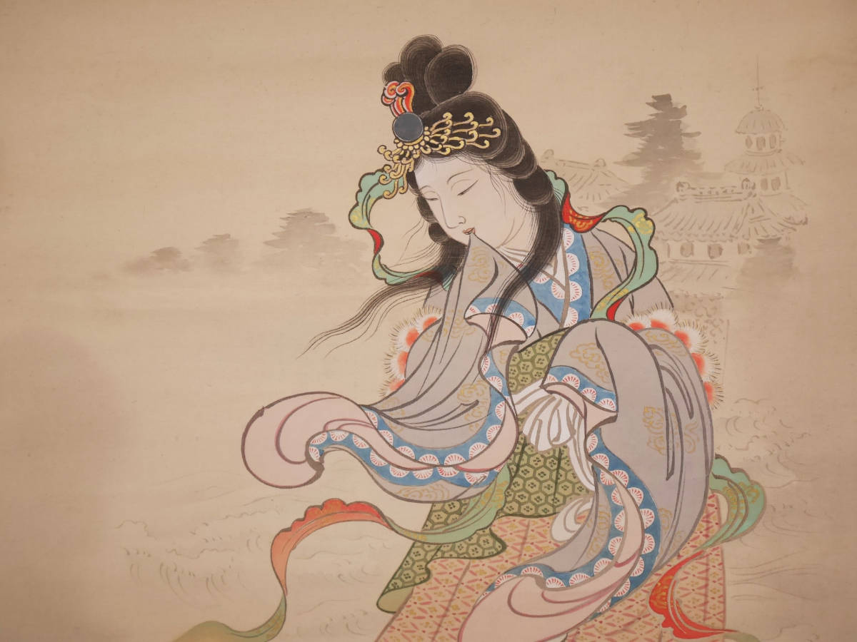 ☆日本昔話【浦島太郎に乙姫之図】高陽○絹本・肉筆 人物 美人画 ☆日本昔話【浦島太郎に乙姫之図】高陽○絹本・肉筆 人物 美人画