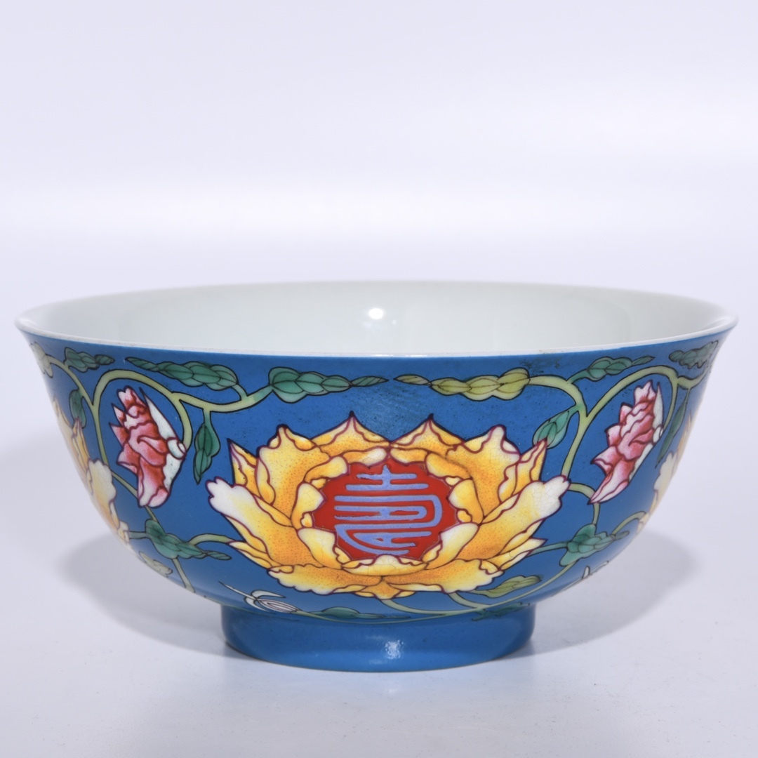骨董*珍藏*陶瓷器*清代壽字花卉碗】置物賞物超美品中国時代美術兩點同