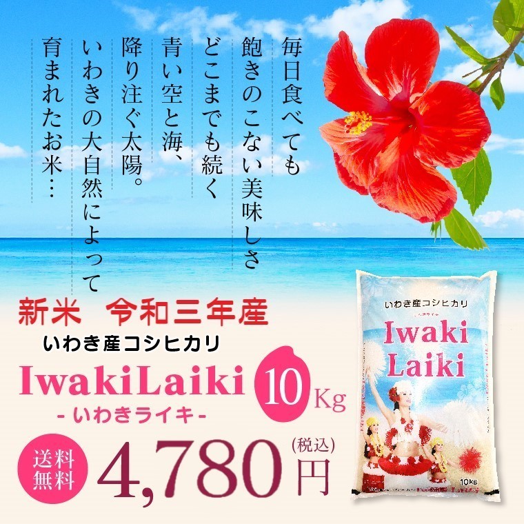 お米 米 10Kg Iwaki Laiki コシヒカリ 送料無料 特A 精米 令和三年産 一等米_画像1