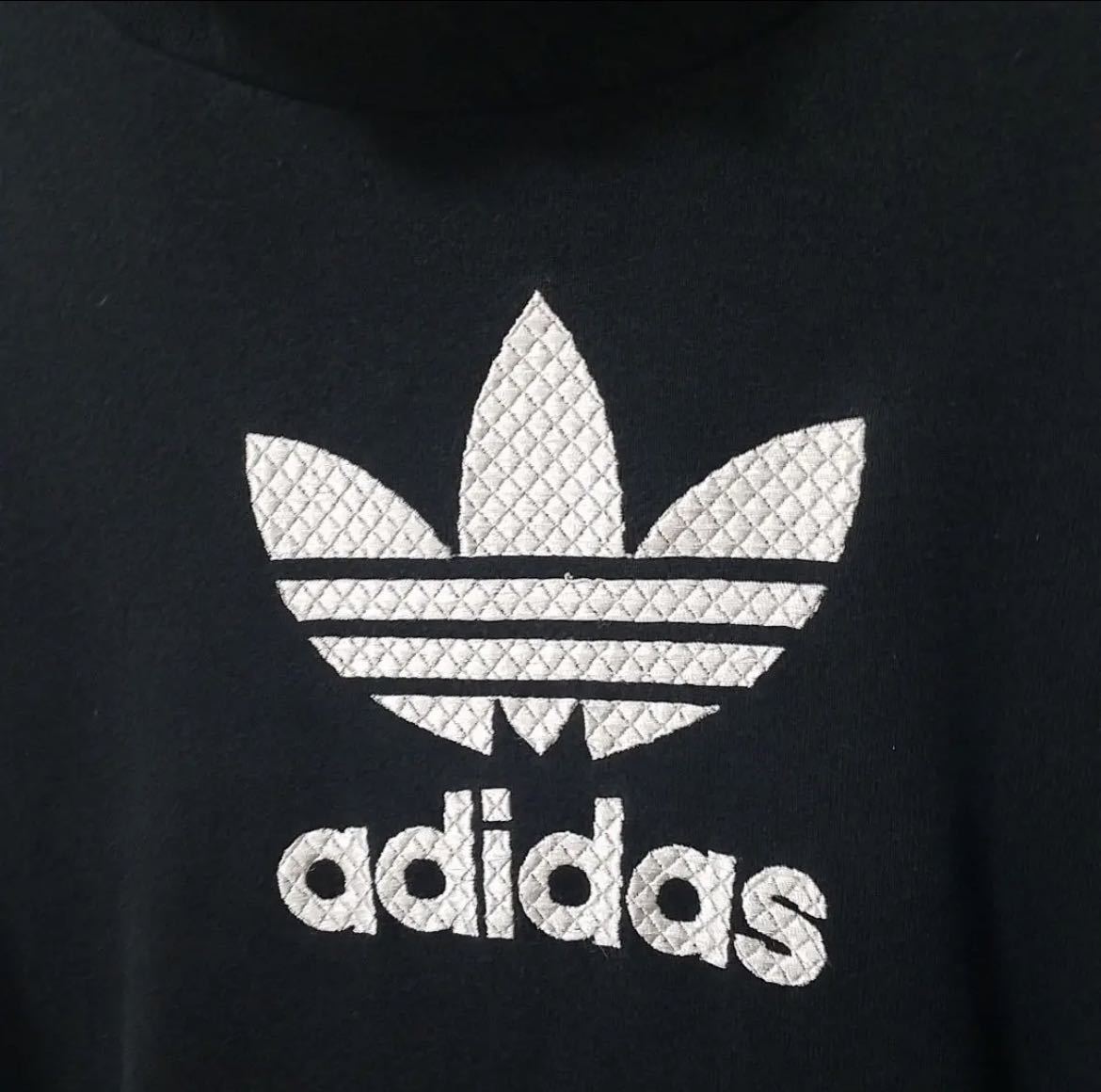 adidas アディダス パーカー スウェット サイズL 長袖 プルオーバー フーディ トレフォイル 刺繍ロゴ センターロゴ 90s 90年代 デサント