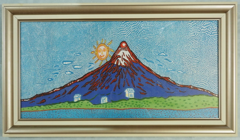 富士山と松の木 陶器画 額付 マウントフジ 松-