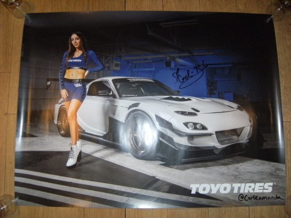 非売品 宣伝用 toyoタイヤ 美女 サイン入り MAZDA RX7 ポスター★旧車 F1 カーレース プレイボーイ 金髪 レースクィーン コンパニオン 米国_画像1