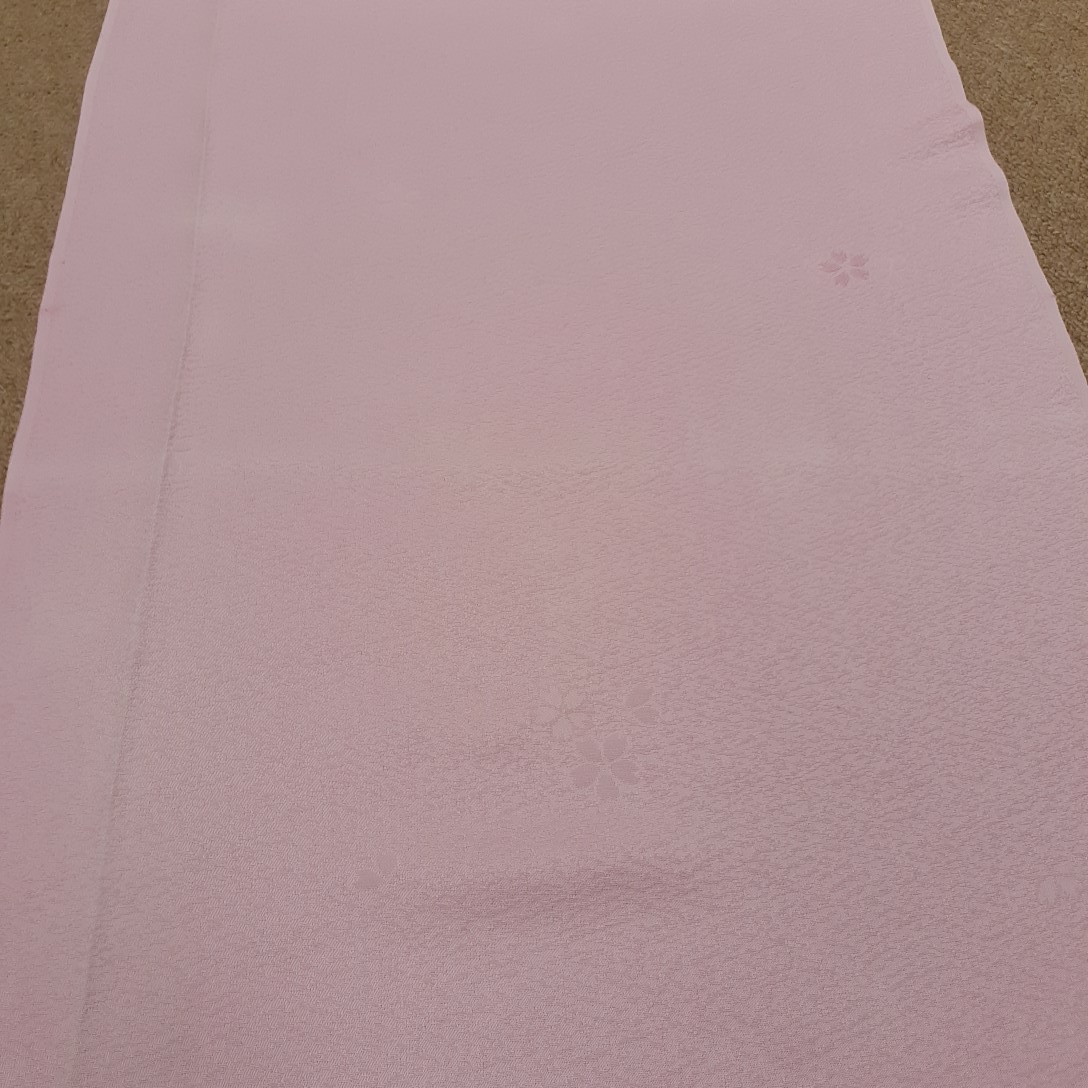 022206　正絹　ピンク色　花柄　シルク350cm　はぎれ　ハギレ　リメイク　ハンドメイド