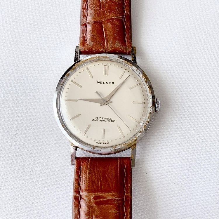 アンティーク　SWISS製 WERNER 17石メンズ手巻き式腕時計　稼動品
