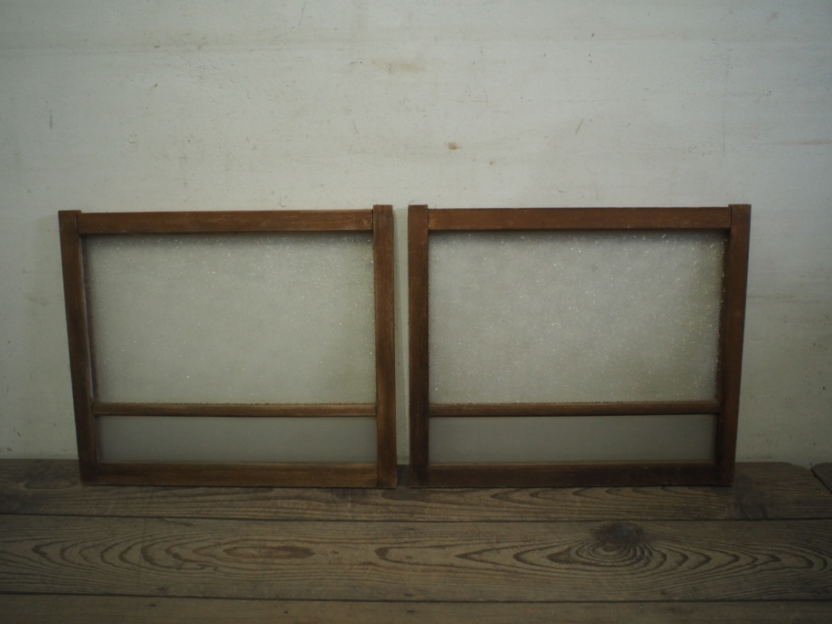 yuA0715*[H49cm×W57,5cm]×2 sheets * diamond glass entering. small ... old tree frame sliding door * old fittings sliding door small window sash old Japanese-style house Cafe old furniture retro A.1