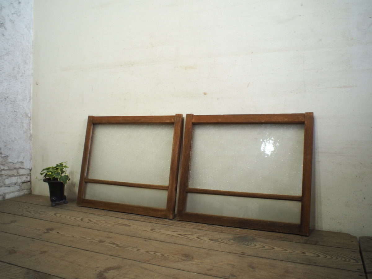yuA0715*[H49cm×W57,5cm]×2 sheets * diamond glass entering. small ... old tree frame sliding door * old fittings sliding door small window sash old Japanese-style house Cafe old furniture retro A.1