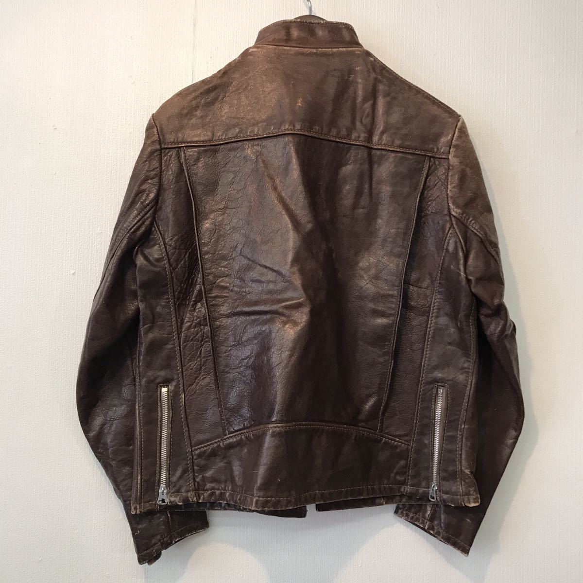 ビンテージ 60s 70s タロン TALON ZIP シングルライダース 14 S程 ライダース レザージャケット レザー 50s デカタロン 茶 ブラウン USA製_画像3