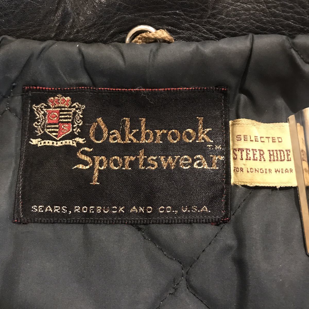 oakbrook sportwear シアーズ ローバック sears roebuck ビンテージ 60s Dポケット ダブルライダースジャケット  38程 レザー ブラック 黒