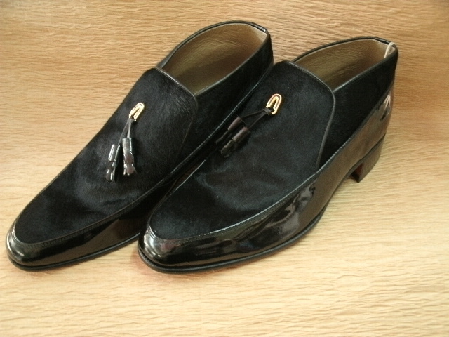 25.0　ハラコショートブーツ　黒ブラック革底　紳士靴　革靴