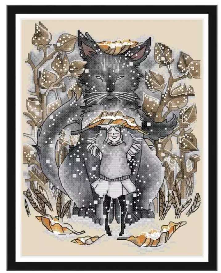 クロスステッチキット 冬のきつねと雪遊び 図案印刷あり 14CT 刺繍