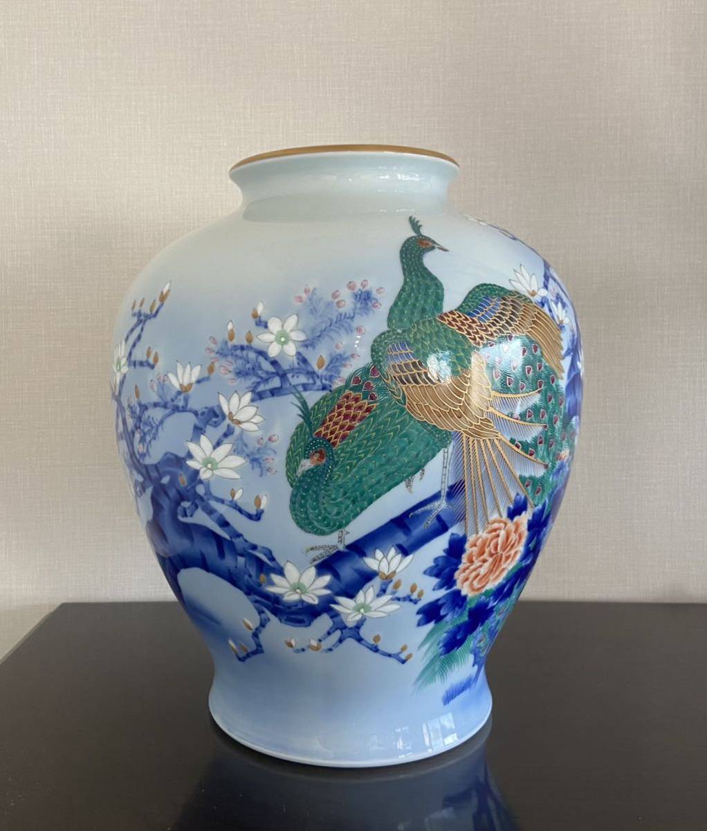 深川製磁 染付 下り藤に燕図 有田焼 大花瓶 t092783 高約40.5cm