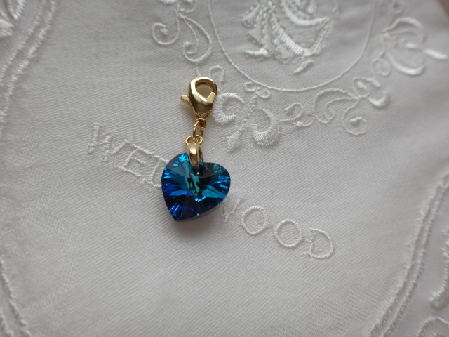  free shipping! Swarovski! charm! Heart! strap also!10.3×10mm! crystal ba Mu da- blue! blue AB!NO.96