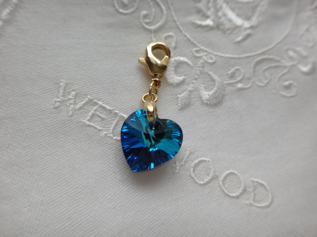  free shipping! Swarovski! charm! Heart! strap also!10.3×10mm! crystal ba Mu da- blue! blue AB!NO.96