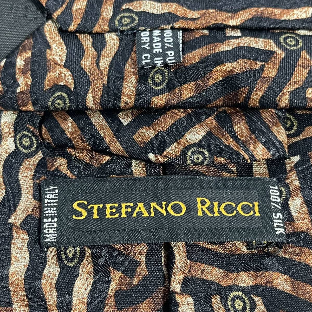 独創的 STEFANO 黒ブラウン模様ネクタイ RICCI【ステファノリッチ】 ネクタイ一般