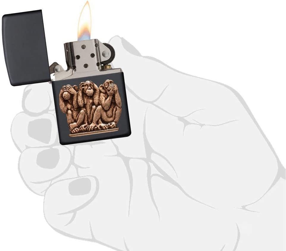 ZIPPO(ジッポー) Black Matte Monkey ブラック 黒 マット モンキー 猿 アニマル 動物 面白い 個性的 MADE IN USA 日本未発売 風防付き