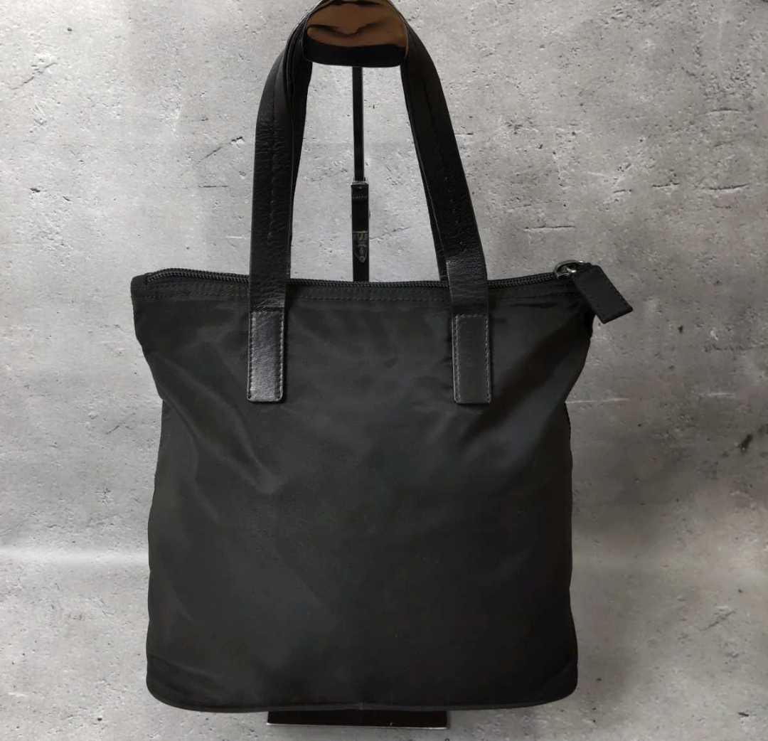 【おトク】 【極美品】プラダ ブラック 黒 三角ロゴ レザー テスートナイロン トートバッグ - トートバッグ