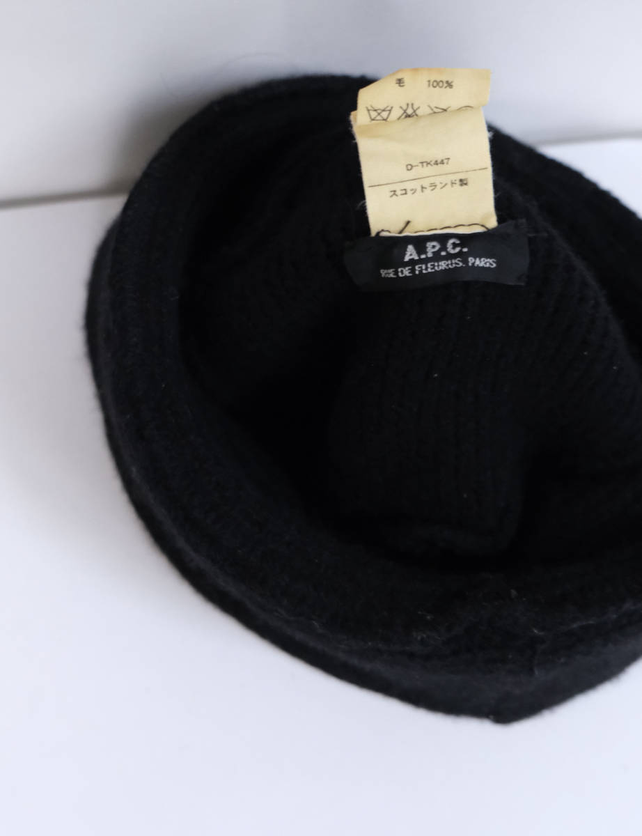 【 APC 】ウールキャップ ニットキャップ 帽子 ニット帽 / ブラック 黒 / アーペーセー マリン A.P.C. ビンテージ 90s スコットランド製 3