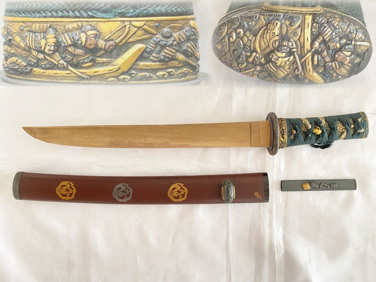 時代 金象嵌 脇差拵 長さ約42.5cm 日本刀 短刀 打刀 脇差 頭 目貫 縁