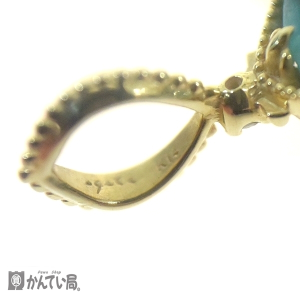 美品 agete CLASSIC アガット クラシック K14 チャーム ラブラトライト アマゾナイト&ダイヤモンド リバーシブル
