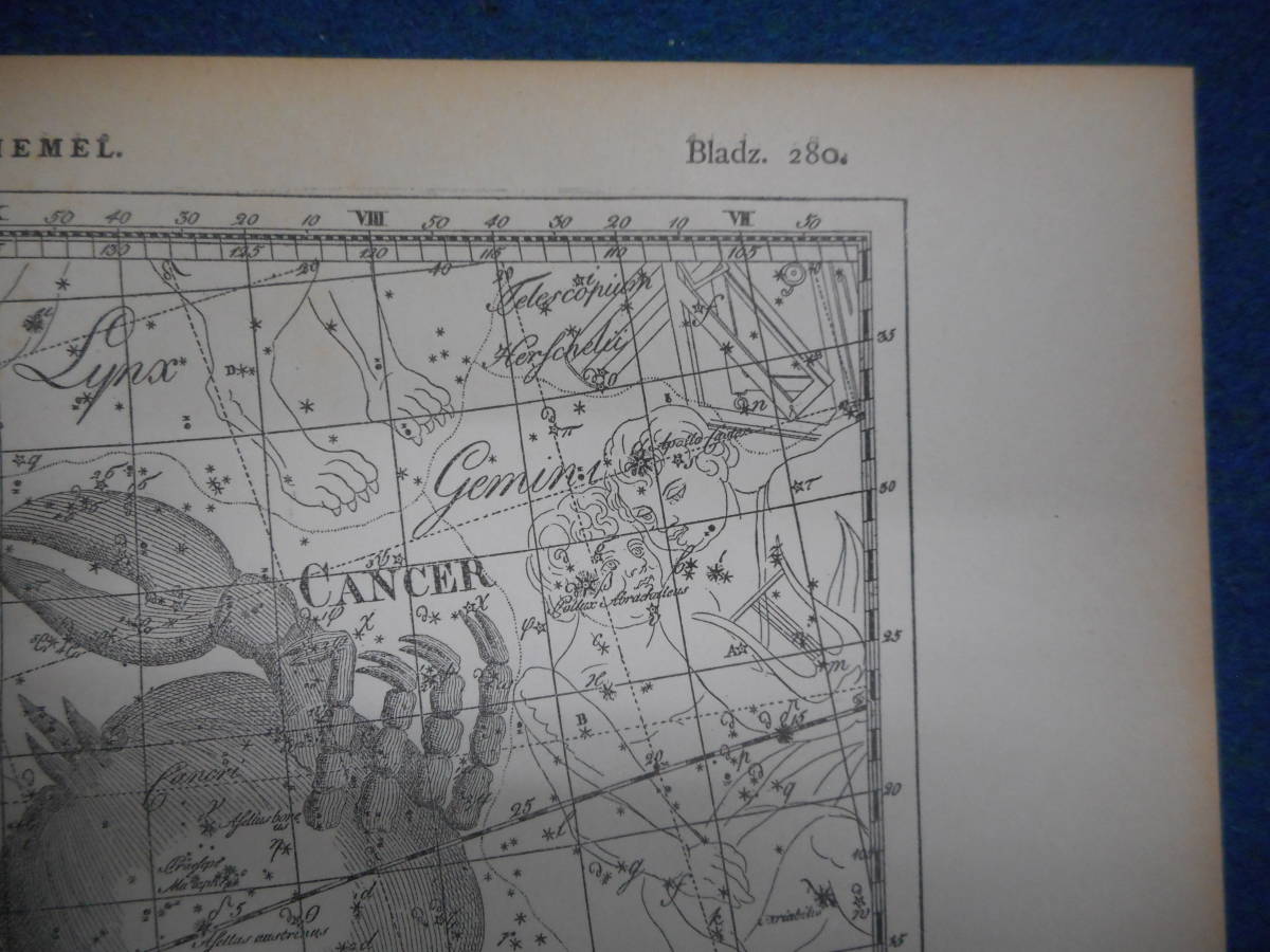 アンティーク天球図、天文暦学書Astronomy 星座図絵1801年復刻『ボーデの星図ウラノグラフィア11』Star map, Planisphere, Celestial atlas